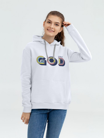 Толстовка с капюшоном «Новый GOD», белая Толстовка с капюшоном «Новый GOD», белая