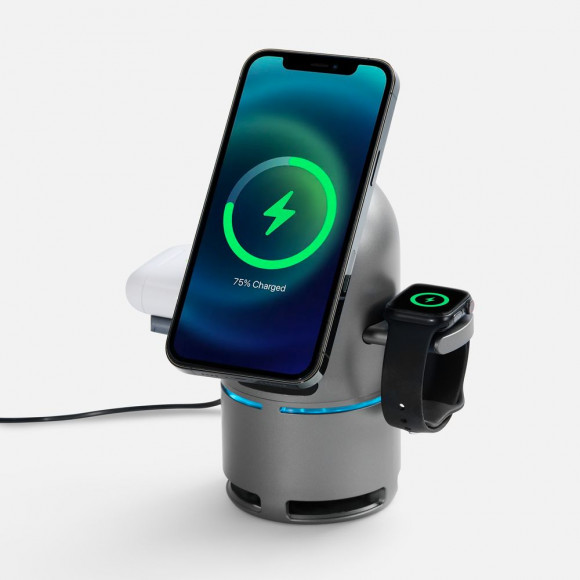 Bluetooth-колонка с беспроводной зарядкой Droid, серая Bluetooth-колонка с беспроводной зарядкой Droid, серая